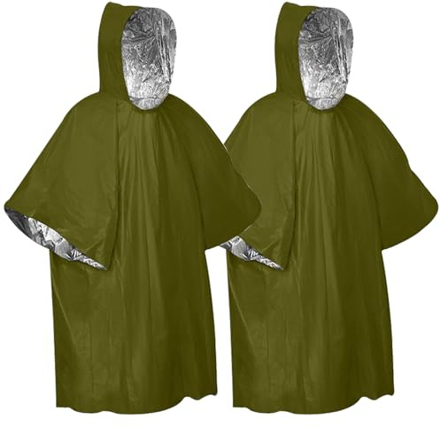 Editbar Pack of 2 Emergency Survival Poncho, Emergency Rain Poncho, Rescue Blanket, Bivouac Bag, First Aid Heat Blanket, Insulation and Rainproof, Suitable for Camping, Hiking and Emergencies, 130 x
