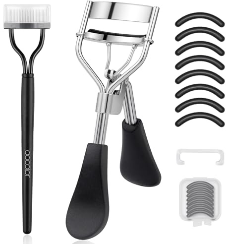 docolor Eyelash Curler with Eyelash Comb, Lash Curler with 8 Pcs Silicone Refill Pads Suitable for All Eye Shapes Curl up to one Day Easy to Operate No Pinching or Pulling Eyelash Eye Makeup Tool