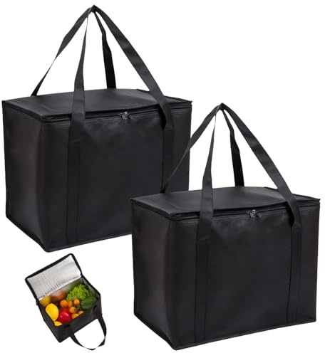 2 Pcs Insulated Cooler Bag, Large Capacity Food Delivery Bag, Insulated Picnic Lunch Bag Foldable Cool Box, Reusable Insulation Shopping Bags for Lunch Picnic Camping BBQ Beach