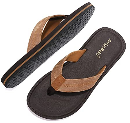 ARRIGO BELLO Chanclas Hombre Chancletas Verano Flip Flops Vestir Antideslizante Piel Cuero Sandalias Talla 41-46(A Marrón,Talla 43)