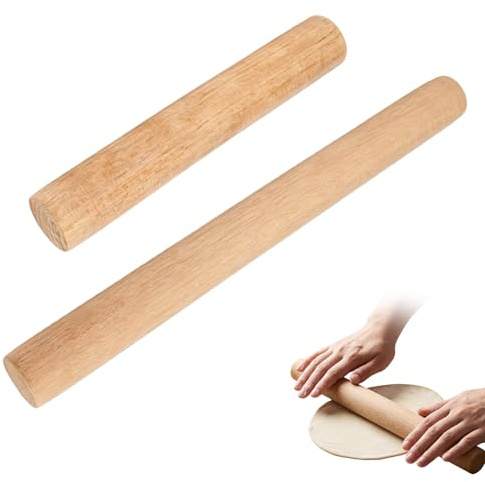 Set de 2 Rodillos de Amasar en Madera de Haya Natural, Ideal para Pizza, Pasta, Galletas, Pastelería y Pan, Tamaños Prácticos 28 x 2.7 cm y 16 x 2.7 cm, Accesorio Esencial para Hornear