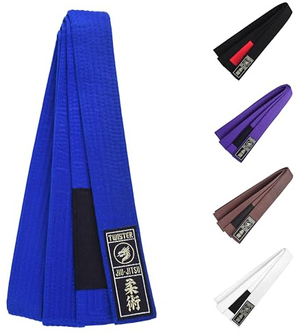TWISTER FIGHT WEAR Jiu Jitsu BJJ Belt 1.5” Wide for Men Women Adults | Premium Cotton with Woven Patch | 8 Row Stitching | (BLUE, A3)