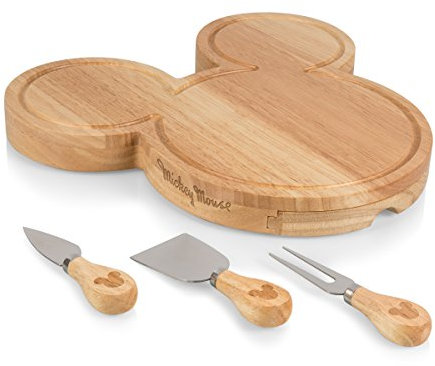 PICNIC TIME Disney Mickey Mouse Head Cheese & Charcuterie Board Set, Parawood Cutting Board with Hidden Drawer & 3 Cheese Knives, Fun Disney Gift, Party Platter, Picnic Set & Kitchen Serving Tray