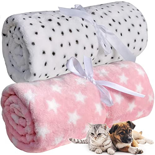 LeerKing 2 Pièces Couverture Chien Peluche Ultra-léger Flanelle Polaire Lavable pour Chat Lapin Lit Rose et Blanc 75X100cm