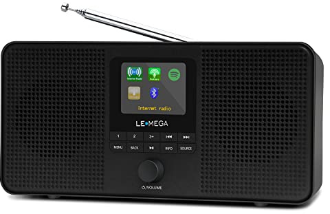 LEMEGA IR4S Stereo WiFi Internet Radio,FM Digital Radio, Spotify Connect, Bluetooth Speaker, Dual Alarms Clock, 40 Presets, Headphone-Output, Batteries or Mains Powered â Black Finish