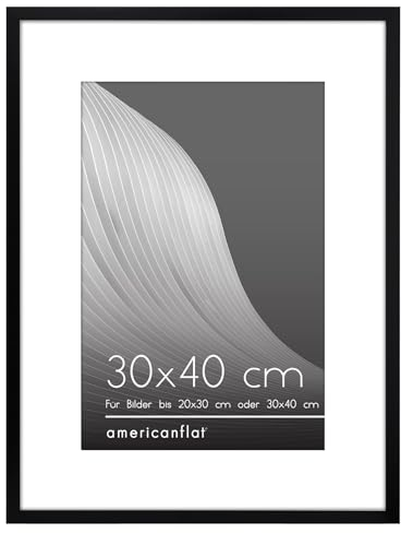 Americanflat Cornice 30x40 cm Nera con Bordo Sottile e Pannello Protettivo in Plastica, Ganci Seghettati Integrati - Cornice 20x30 cm con Passepartout o 30x40 cm senza Passepartout