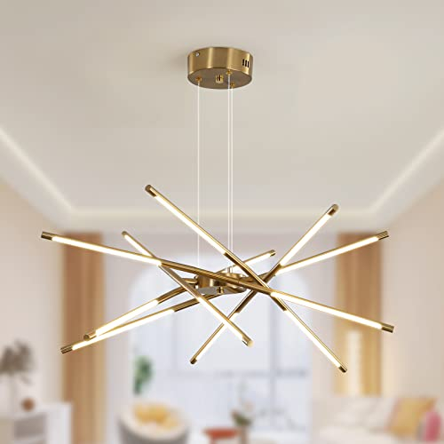 minifair Moderna lámpara LED Sputnik, lámpara colgante industrial negro/dorado, iluminación de techo colgante interior con 12 cabezales para sala de estar, comedor, cocina, dormitorio