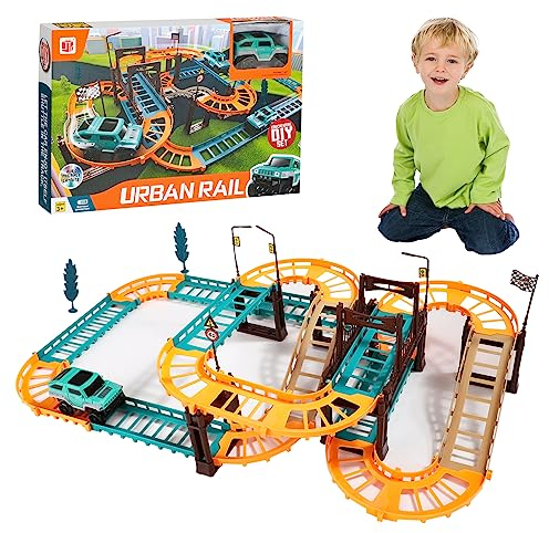 Pista Macchinine Giocattolo per Bambini, Giocattoli per Piste da Corsa, Set di Veicoli da Corsa Binari per Treni con Auto Elettriche, Giochi Educativi Regalo Natale per Ragazza Ragazzo 3 4 5 6 Anni