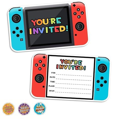 Video Gaming Party Invitations, Birthday Kids' Party Invitations & Birthday Cards, Boys Gamer Party Decoration for Boys and Girls, Brother Son Nephew, Gaming Party Decoration - 30pcs With Stickers