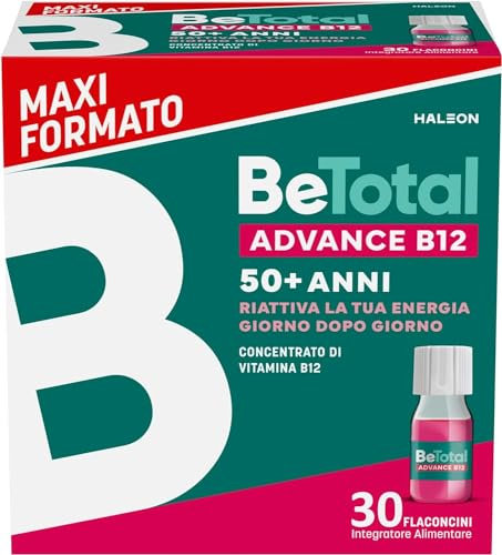 Be-Total Advance B12 Integratore Alimentare Con Vitamina B12, per fornire un sostegno in caso di stanchezza fisica e mentale dopo i 50 anni, 30 Flaconcini