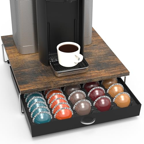 DecoBrothers Supreme Vertuoline Drawer, Holds with 30 Big or 60 Small Vertuoline Pods, Rustic Brown