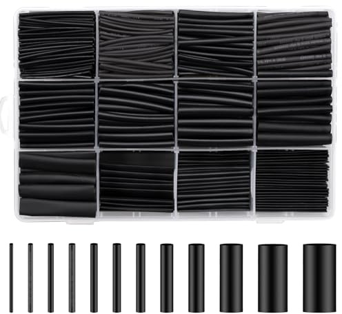 1000 unidades termoretractil para cables, 1 – 13 mm tubo termorretráctil negro, resistentes al agua, surtido de tubos de encogimiento de calor para cable de carga de aislamiento