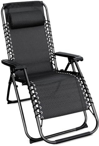 Spetebo Sillón de relax con cojín de tejido textil 178 x 65 cm – antracita – Silla de jardín con respaldo ajustable y reposapiés – Tumbona de jardín plegable