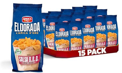 AMICA Chips | Eldorada Patatine Gusto Salsa Barbecue, Lenta Cottura, Taglio Spesso e Croccante, Senza Glutine, 15 Pezzi x 130 gr