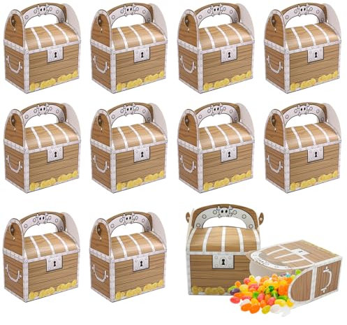 wocpvm 12 Pièces Boîte de Fête de Pirate Coffret Cadeau Pirate avec Poignée Mini Coffres au Trésor Pirate pour Fêtes Anniversaire Enfant Coffre Trésor pour Bonbons, Chocolats, Petits Cadeaux 11x7x14cm