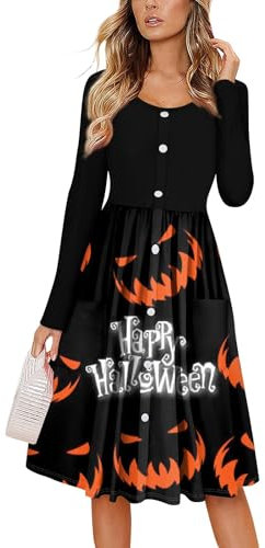 Halloween Kostüm Damen, Strickkleid Damen Halloween Kostüm Gothic Kleid Kleid Damen Elegant Weißes Kleid Halloween Langarm Kleid Damen Skelett Kleid Damen Schwarzes Kleid (A15,L)