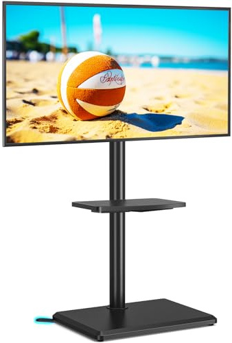 5Rcom Universal Swivel TV Floor Stand with Mount for 32-60 Inch TVs up to 40 kgs, Height Adjustable TV Stand with Swivel, Tall TV Stand with Black Wooden Base, Max VESA 400x400mm (Black)