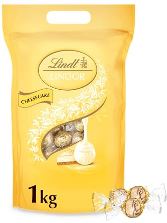 Lindt Schokolade | LINDOR Beutel Cheesecake | 1kg | 80 Kugeln in weißer Vollmilch-Schokolade mit zartschmelzender Cheesecake-Füllung | Schokoladen-Geschenk zum Teilen