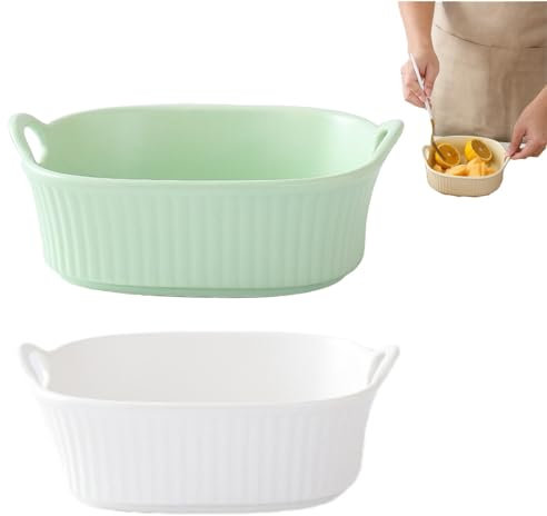 Stonivislyt auflaufform keramik Rund Auflaufform aus Kratzfestem Keramik in Weiß für die Heißluftfritteuse | für die Zubereitung von Lasagne, Suppe, Tiramisu und mehr Fritteuse Zubehör