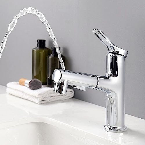 WDSOPK Robinet Mitigeur De Lavabo À Levier Unique, 3 Modes, Extractible, pour Lavabo sous Plan, Chromé(Chrome)