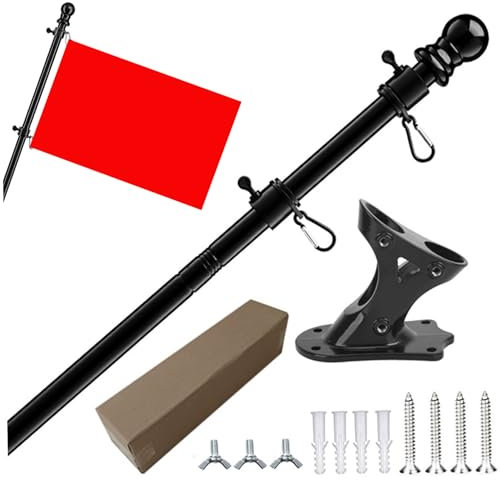 Hemore 3.8FT Rotating Flag Pole, Adjustable Outdoor Flagpole with Wall Bracket, Anti-Winding Garden House Flag Holder