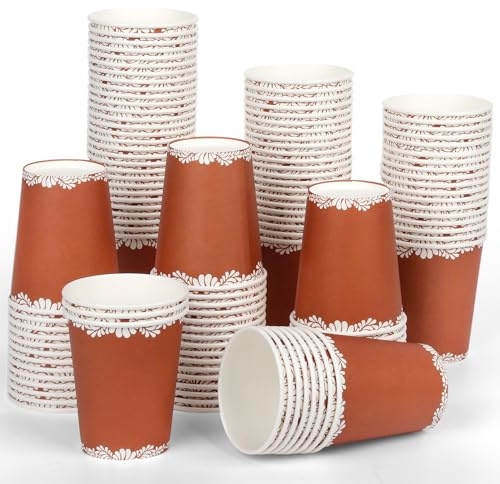 Houuqe 120 PCS Platos De Barro Mexicanos Mexican Paper Drinking Cups, Mexican Terracotta Flower Clay Pottery Paper Cups Party Supplies for Wedding Birthday Party Decorations