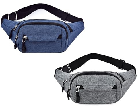 2 Pcs Bum Bag Waist Bags for Men – Adjustable Fanny Packs with Multiple Pockets – Lightweight & Water-Resistant Belt Bags for Running, Travel, Festivals, Hiking & Daily Use