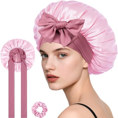Loomify Satin hårmössa, dubbelsidig sidenmössa för att sova, justerbar sovmössa för lockar, silkessömn bonnet för kvinnor och flickor