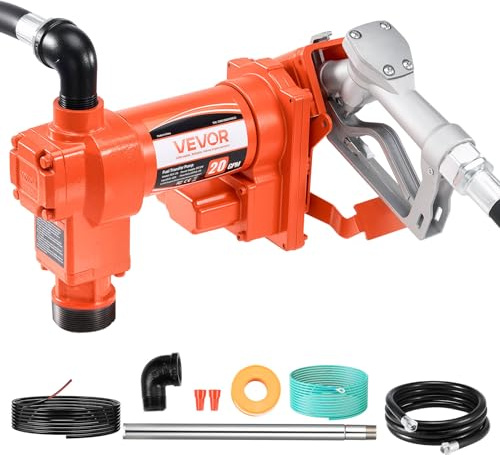 VEVOR Kraftstoff Umfüllpumpe, 12 V DC, 75,7 L/min, 1/4 PS, Diesel-Transferpumpe mit manueller Düse, Auslass- und Saugschlauch, für Benzin, Kerosin, Ethanolmischungen, Methanol, Biodiesel