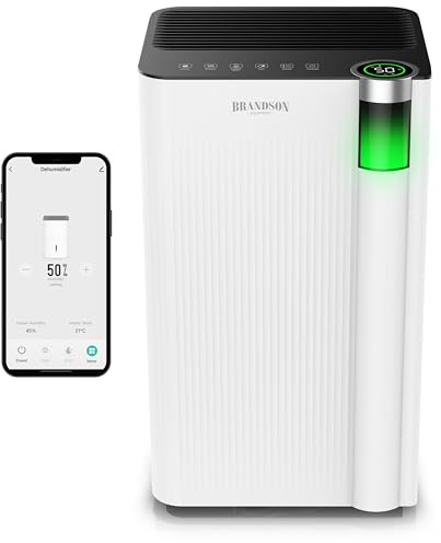 Brandson - Wlan Luftentfeuchter mit Kompressor elektrisch - 12 Liter - WiFi Dehumidifier Raumentfeuchter – mit App - Schlauch-Entwässerung - Timer – Defrosting - weiß