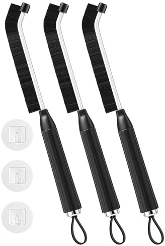 Diboniur Cepillo para Limpiar Juntas 3 Pcs, 3 mm Cepillos Limpieza Hogar con Protector de Punta y 3 Ganchos, Mango Cilíndrico Ergonómico Antideslizante para Alféizares de Ventanas, Grifos