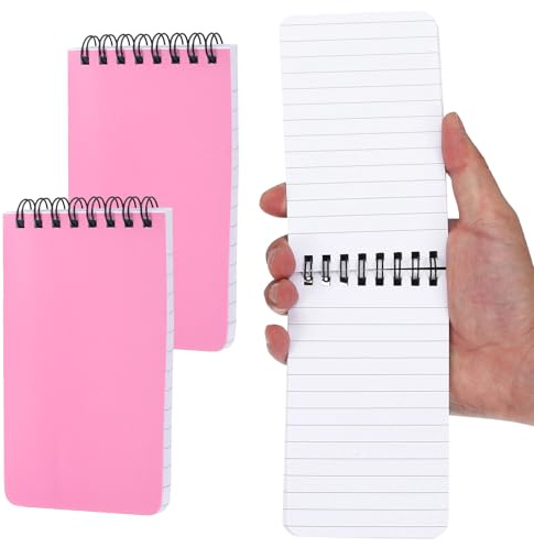 PATIKIL 3x5 ficka skissbok, 2 st övre spiral anteckningsbok mini randig anteckningsbok anteckningsblock 80 GSM 60 ark/120 sidor bärbar hårt fodral för kontor, rosa