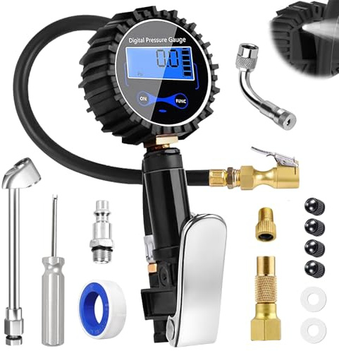 Manomètre Pression Pneu Digital, Pistolet Gonfleur Pneus Voiture Avec Écran LCD, Pression Pneu Pour Auto Moto Vélo, Pistolet De Gonflage Avec Manomètre