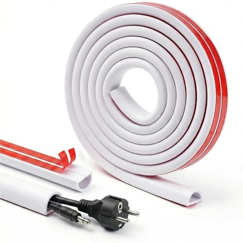 VVQWCY Canaleta para cables de 4 m, color blanco, autoadhesiva, oculta, flexible, cubierta para cables, pared, redonda, blanco, canales para cables de TV, techo