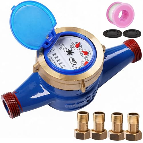 Contatore Acqua Fredda, Contatore Dell'acqua Fredda in Metallo per Giardino DN20 contatore Movimento Acqua contatoree a Secco da 3/4 di Pollice con Raccordi in Ottone con Filtro Integrato