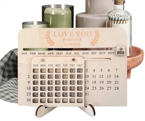 Supporto per calendario in legno, con data scorrevole, 15,2 x 10,2 cm, con funzione portatile, accessorio decorativo per sala professionale, calendario in legno, decorazione per studenti e ragazzi