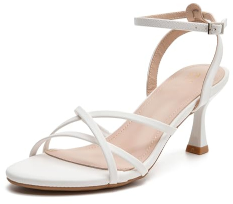 DADAWEN Sandales Femme Talon Kitten Heel Bout Ouvert Bride Cheville Sandales été Cuir Talon Bas Confortable Élégantes Mariage Soirée Cérémonie fête Blanc 42