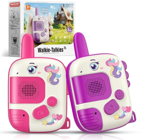 Wootoy Walkie Talkies, 3 4 5 6 Year Old Girl Gifts for 3-12 Year Olds Girls Toys Age 5-8 Walkie Talkie Kids Toy Age 5 6 7 8 Girls Birthday Presents Unicorn Gifts for Girls Sensory Outdoor Toys Pink