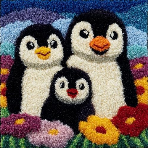 WallustrioaW Kit Per Ricamo 3D Per Cuscini Fai Da Te,Pinguino 43X43Cm Cuscini All'Uncinetto,Set Per Ricamo,Adatto Per Principianti,Decorazioni Per La Casa