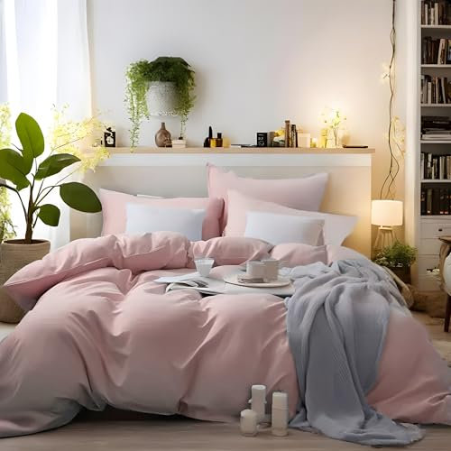 MOHAP Warm Bedding Double Duvet Cover Set 3 PCS Plain Brushed Microfiber Gift Bedding 1 Duvet Cover with 2 Zippers and 2 Pillowcases Pink