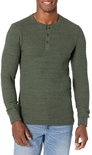 Amazon Essentials herr normal passform långärmad våffla Henley-skjorta, olivljung, X-Large