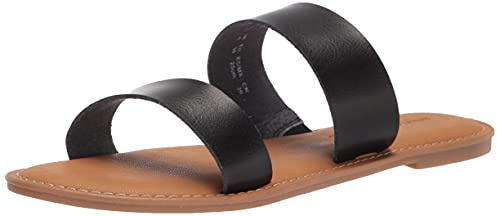 Amazon Essentials Women's Two Band Open Toe Slides, Black, 6