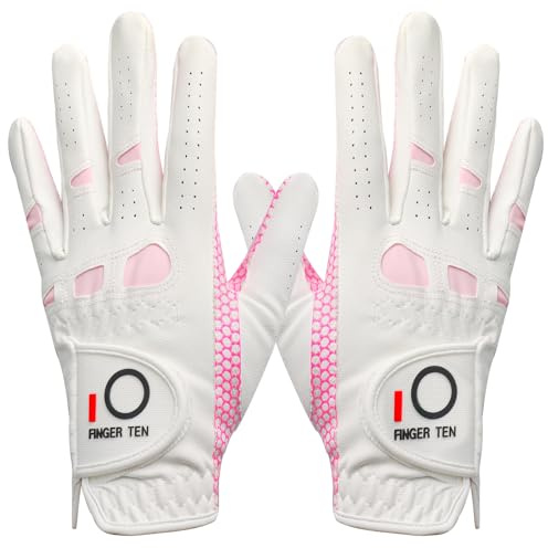 FINGER TEN Golf Gloves Women Extra Grip 1 Pair(Pink,S(Both Hand))