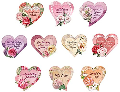 ideen mit herz 10 st 3D-skurna mönster, cirka 7–10 cm, i en påse | bilder för gör-det-själv gratulationskort | fotoremönster för scrapbooking och gör-det-själv-dekoration (grattis)
