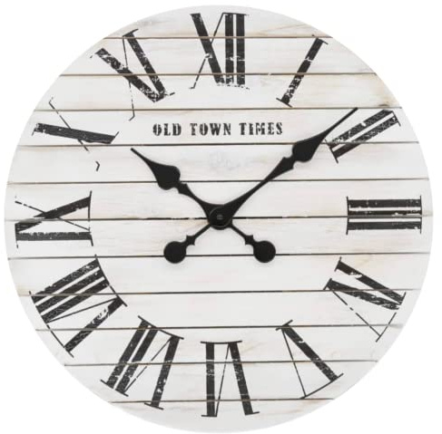 K&L Wall Art Lautlose Vintage Wanduhr Farmhouse Uhr langlebiges Uhrwerk ohne Ticken Shabby Chic Holzbretter 45cm große Wanduhren (Ø 45cm Weiß Used Look)