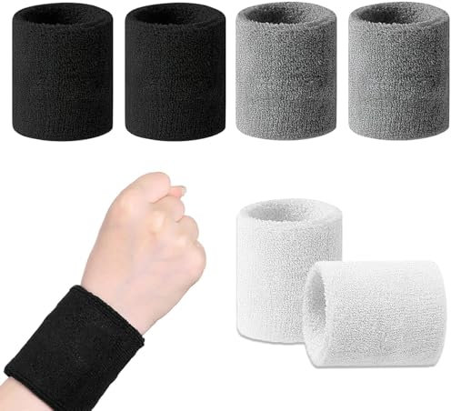 6 Stücke Schweißband Handgelenk, Schweißband, Schweissband Handgelenk Herren, Schweißband Weiche Baumwolle Geeignet für Basketball, Fitness, Tennis