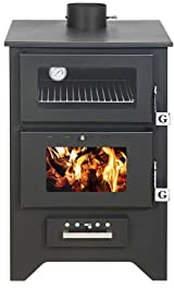 Estufa de leña con horno MG450 Silvia negra potencia 14,8 kW L50,5 x p58,5 x 90,5