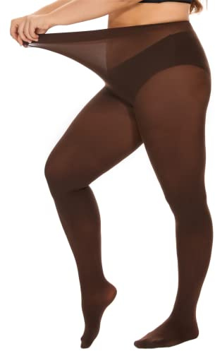 DUCMODA Women's Oversize Plus Size Tights 80D Soft Microfiber Semi-Opaque Solid Color High Waist Pantyhose-Coffee-XL