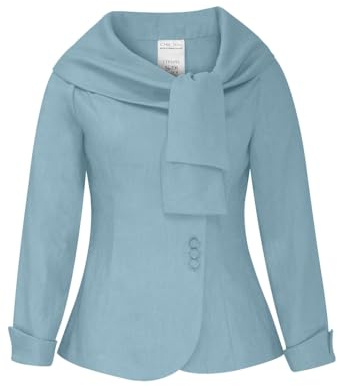 CHIC STAR Blazer de lino con cuello vertical para mujer, Azul, 1X