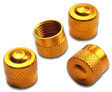 Pitlane Performance® Tapones de Válvula de Aluminio Juego de 4 Tapas para Válvula Schrader Compatibles con Coche, SUV, Moto y Bicicleta; Protección Duradera para Válvulas de Rueda (Dorado, Racing)